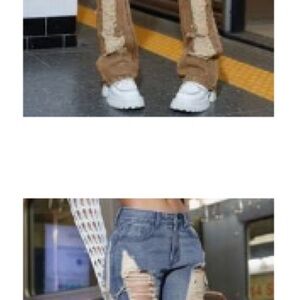 Tan Flare Wide Leg Jeans